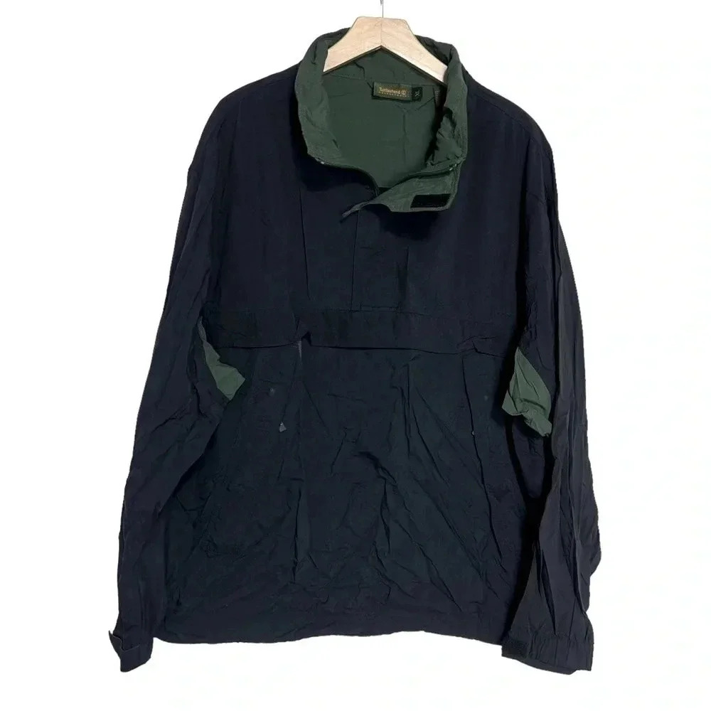 Timberland Anorak Pullover XL Navy Blue Green Quarter Zip Vintage Weathergear